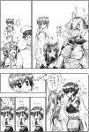  1boy 5girls admiral_(kantai_collection) ahoge blush byeontae_jagga comic expressive_hair glasses gloves hair_flaps hair_wagging hairband hatsuzuki_(kantai_collection) headgear heart heart_ahoge highres imagining kaga_(kantai_collection) kantai_collection kongou_(kantai_collection) monochrome multiple_girls musashi_(kantai_collection) pointy_hair sarashi school_uniform semi-rimless_glasses serafuku short_hair short_hair_with_long_locks translation_request two_side_up yuri zuikaku_(kantai_collection) 