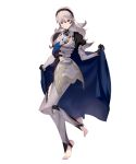  1girl armor barefoot cape female_my_unit_(fire_emblem_if) fire_emblem fire_emblem_heroes fire_emblem_if full_body hair_ornament hairband highres long_hair looking_at_viewer my_unit_(fire_emblem_if) official_art pointy_ears red_eyes smile solo transparent_background white_hair 