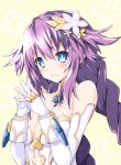 1girl bare_shoulders blue_eyes braid breasts choujigen_game_neptune four_goddesses_online:_cyber_dimension_neptune gloves hair_ornament hands_clasped iwasi-r long_hair looking_at_viewer neptune_(choujigen_game_neptune) neptune_(series) purple_hair purple_heart solo symbol-shaped_pupils twin_braids very_long_hair 