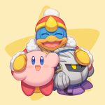  3boys bird blue_eyes blush_stickers closed_eyes hal_laboratory_inc. hat hoshi_no_kirby king_dedede kirby kirby_(series) kirby_(specie) male_focus mask meta_knight multiple_boys nintendo no_humans open_mouth penguin pink_puff_ball smile star wusagi2 yellow_eyes 