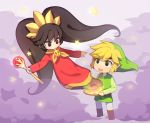  1boy 1girl ashley_(warioware) black_eyes black_hair blonde_hair boots brown_boots brown_eyes crossover dress hat link pointy_ears red_dress scepter skull star the_legend_of_zelda the_legend_of_zelda:_the_wind_waker toon_link twintails warioware wusagi2 