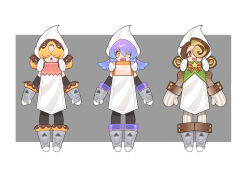  3girls armor army bad_link bushuel bushuel_(chocolate) doumaru goz-zz highres kamen_rider kamen_rider_gavv_(series) mittens multiple_girls popping_gummy rider-tan tabard tokusatsu whipped_soldier white_armor white_tabard yule_log_(cake) 