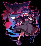  1girl @_@ aura black_background dark_aura dress gengar hex_maniac_(pokemon) nail_polish poke_ball pokemon pokemon_(creature) pokemon_(game) pokemon_xy rariatto_(ganguri) violet_eyes 