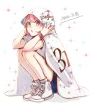  1girl 2016 bracelet dated hood hoodie jewelry lowres pink_eyes pink_hair protagonist_(tokimemo_gs3) serisawa shoes shorts sitting sneakers solo sparkle tokimeki_memorial tokimeki_memorial_girl&#039;s_side_3rd_story 