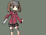  1girl adrian_ferrer brown_eyes brown_hair hair_tie japanese_clothes kantai_collection kariginu magatama miniskirt pleated_skirt ryuujou_(kantai_collection) scroll skirt smile solo twintails visor_cap 