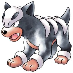  black_eyes black_fur black_tail bone fang from_side full_body houndour looking_ahead no_humans official_style open_mouth pokemon pokemon_focus pokemon_gsc pokemon_gsc_(prototype) prototype_design raciebeep sanpaku short_tail simple_background skull-shaped_hat solo sugimori_ken_(style) tachi-e tail transparent_background v-shaped_eyes watercolor_effect 