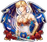  1girl armlet bishoujo_senshi_sailor_moon blonde_hair blue_eyes breasts cleavage earrings elena_ivlyushkina feathers flower hand_on_hip hoop_earrings jewelry medium_breasts parted_lips ring rose short_hair smile solo space_sword sparkle sword ten&#039;ou_haruka upper_body vambraces weapon 