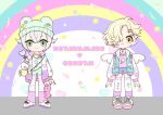  2boys :3 bag blonde_hair candy character_name chibi flower food gokotai green_eyes hair_over_one_eye hat hotarumaru jacket leg_warmers lollipop male_focus michelle_(ooo-anteat) multiple_boys rabbit rainbow shorts shoulder_bag silver_hair smile star thigh-highs touken_ranbu white_legwear wings yellow_eyes 