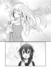  2girls :o ahoge braid comic greyscale hair_dryer hair_over_shoulder hair_ribbon hibiki_(kantai_collection) kantai_collection long_hair matsunoki_(unknown_751) monochrome multiple_girls page_number remodel_(kantai_collection) ribbon school_uniform serafuku shigure_(kantai_collection) single_braid sparkle tank_top translation_request verniy_(kantai_collection) 