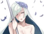  1girl breasts deras fate/prototype fate/prototype:_fragments_of_blue_and_silver fate_(series) lancer_(fate/prototype_fragments) long_hair looking_at_viewer lowres nude open_mouth silver_hair solo very_long_hair 