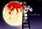  1boy anmin artist_name disney disneyland full_body jack_heart ladder looking_up male_focus moon moonlight paint painting recruiters_(disney) red_eyes sky solo star_(sky) starry_sky twitter_username waistcoat 