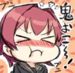  &gt;_&lt; 1girl :i blush closed_eyes commentary_request engiyoshi kantai_collection kinu_(kantai_collection) lowres pout redhead remodel_(kantai_collection) school_uniform serafuku short_hair solo translation_request 