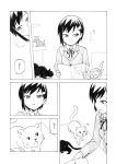  1girl cat comic greyscale hair_ornament hairclip menu monochrome nome_(nnoommee) original short_hair solo translation_request whiskers 