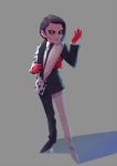  1boy a-ka black_hair disney disneyland formal full_body gloves grey_background looking_to_the_side male_focus mr._dalmatia recruiters_(disney) red_gloves shadow signature simple_background smile solo_focus suit 
