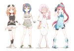  4girls :d ^_^ absurdres ace_trainer_(pokemon) ace_trainer_(pokemon)_(cosplay) ahoge bafarin blonde_hair blue_hair boots braid breasts brown_eyes closed_eyes collarbone cosplay fingerless_gloves flower furutani_himawari glasses gloves grey_hair hair_flower hair_intakes hair_ornament hairclip hat highres ikeda_chitose low_twintails mallow_(pokemon) mallow_(pokemon)_(cosplay) medium_breasts multiple_girls oomuro_sakurako open_mouth pokemon pokemon_(game) pokemon_sm purple_hair simple_background smile staring sugiura_ayano team_skull_grunt team_skull_grunt_(cosplay) twin_braids twintails violet_eyes white_background wicke_(pokemon) wicke_(pokemon)_(cosplay) yuru_yuri 