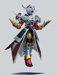 1boy armor evol_driver full_body grey_background helmet highres kamen_rider kamen_rider_build_(series) kamen_rider_evol kamen_rider_evol_(black_hole_form) male_focus penpenhuihui rider_belt simple_background solo tokusatsu watermark white_armor white_helmet