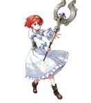  1girl boots fire_emblem fire_emblem:_mystery_of_the_emblem fire_emblem_heroes full_body hairband highres jewelry kaya8 maria_(fire_emblem) necklace official_art red_eyes redhead solo staff transparent_background 