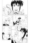  2girls blush cat cat_teaser choker comic earrings eye_contact giving greyscale jewelry jitome looking_at_another monochrome multiple_girls nome_(nnoommee) original ponytail pov sidelocks smile translation_request tray 
