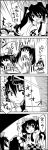  /\/\/\ 1girl 4koma checkered checkered_skirt comic commentary_request door greyscale hair_ribbon hat highres himekaidou_hatate monochrome necktie opening_door pom_pom_(clothes) ribbon scarf shameimaru_aya shirt short_sleeves skirt smile sweat sweatdrop tani_takeshi tokin_hat touhou translation_request twintails yukkuri_shiteitte_ne 