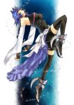  1girl aqua_(kingdom_hearts) bare_shoulders black_legwear blue_hair breasts brown_gloves bubble closed_eyes closed_mouth corset detached_sleeves fingerless_gloves full_body gloves highres kingdom_hearts kingdom_hearts_birth_by_sleep koshi_(meermisa) leg_up long_sleeves medium_breasts short_hair solo thigh-highs turtleneck wide_sleeves zettai_ryouiki 