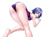  1girl ass blue_eyes blue_hair competition_swimsuit finfia fujisaki_kotone keijo!!!!!!!! one-piece_swimsuit open_mouth simple_background swimsuit white_background 