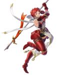  1girl armor armored_boots boots fire_emblem fire_emblem:_kakusei fire_emblem_heroes full_body gauntlets highres holding holding_weapon lance leg_up mayo_(becky2006) official_art pelvic_curtain polearm red_eyes redhead serious short_hair soiree soiree_(fire_emblem) solo standing transparent_background weapon 