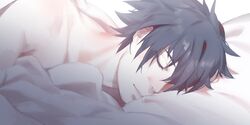  1boy bayinxie bed black_hair final_fantasy final_fantasy_xv highres male_focus noctis_lucis_caelum shirtless sleeping solo 