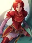  1girl armor belt crying dragon fire_emblem fire_emblem:_fuuin_no_tsurugi gloves lotter75 miledy polearm red_eyes redhead solo spear tiara weapon wings 