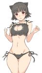  1girl animal_ears bell bell_choker black_bra black_hair black_panties blush bra braid breasts cat_cutout cat_ear_panties cat_ears cat_lingerie choker cleavage cleavage_cutout crown_braid jingle_bell looking_at_viewer morisawa_haruyuki navel niijima_makoto open_mouth panties persona persona_5 red_eyes short_hair side-tie_panties simple_background sketch solo thigh_gap underwear underwear_only white_background 