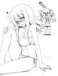  2girls :d ;d anger_vein bikini blank_eyes breast_envy breast_press breasts chibi clenched_teeth collarbone eyebrows_visible_through_hair flat_chest front-tie_bikini front-tie_top glasses gloom_(expression) greyscale groin hair_over_eyes heart heart-shaped_pupils ichinose_yayoi large_breasts long_hair long_riders! looking_at_viewer miyake_taishi monochrome multiple_girls navel official_art one_eye_closed open_mouth saijou_hinako side-tie_bikini sitting sketch smile sweat swimsuit symbol-shaped_pupils teeth thick_eyebrows trembling twintails 