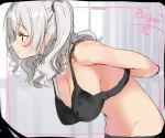  1girl arms_behind_back black_bra black_panties bra breasts cleavage closed_mouth hanging_breasts isshiki_(ffmania7) kantai_collection kashima_(kantai_collection) large_breasts leaning_forward looking_to_the_side panties silver_hair sketch solo twintails twitter_username underwear underwear_only upper_body 