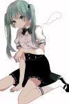  1girl green_eyes green_hair hatsune_miku kneehighs long_hair nail_polish simple_background sitting solo sulfur_(1453rk) twintails vocaloid wariza white_background 