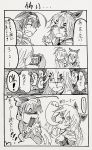  0_0 3girls 4koma :3 @_@ ahoge artist_request closed_eyes comic commentary fingerless_gloves gloves hair_flaps hair_ornament hair_ribbon hairclip headband highres kantai_collection kawakaze_(kantai_collection) left-to-right_manga long_hair monochrome multiple_girls photo ponytail remodel_(kantai_collection) ribbon scarf school_uniform serafuku sketch smile spirit translated umikaze_(kantai_collection) yamakaze_(kantai_collection) 