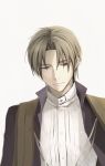  1boy brown_hair closed_mouth heshikiri_hasebe looking_to_the_side male_focus simple_background solo touken_ranbu upper_body violet_eyes yu_(lovepayon) 