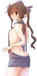 1girl back backless_outfit bare_back bare_shoulders breasts brown_eyes brown_hair commentary_request dress hair_ribbon halterneck hat himekaidou_hatate kamukamu_(ars) long_hair naked_sweater no_bra no_underwear open-back_dress pointy_ears purple_ribbon ribbed_sweater ribbon sideboob simple_background sketch small_breasts solo sweater sweater_dress tokin_hat touhou turtleneck turtleneck_sweater twintails virgin_killer_sweater white_background