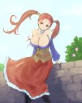  1girl bare_shoulders breasts brown_eyes cleavage dragon_quest dragon_quest_viii hair_ornament highres jessica_albert juju_(poipoipui) large_breasts no_bra redhead skirt solo twintails 