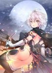  1girl ass assassin_of_black bandage bare_shoulders brown_eyes cape dagger fate/grand_order fate_(series) khanshin scar short_hair solo thighs thong weapon white_hair 