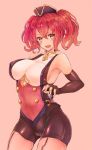  1girl ajipontarou armpits bangs bare_shoulders black_gloves blush breasts brown_eyes cleavage cleavage_cutout elbow_gloves fingerless_gloves gloves granblue_fantasy hat large_breasts looking_at_viewer meimu_(shingeki_no_bahamut) open_mouth redhead sideboob solo 