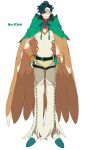  1boy belt black_hair boots brown_eyes brown_gloves cloak decidueye facial_hair fingerless_gloves full_body glasses gloves hand_on_hip highres hood hood_down looking_at_viewer male_focus parted_lips personification pokemon pouch shioya_(soooooolt) standing stubble white_background 