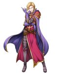  1boy armor blonde_hair boots cape fire_emblem fire_emblem:_fuuin_no_tsurugi fire_emblem_heroes full_body gloves highres male_focus nacien official_art open_mouth solo transparent_background yamada_koutarou yellow_eyes 