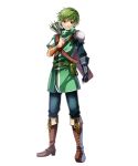  1boy arrow belt boots fire_emblem fire_emblem:_mystery_of_the_emblem fire_emblem_heroes full_body gloves gordon_(fire_emblem) green_eyes green_hair highres itagaki_hako male_focus official_art quiver solo transparent_background 