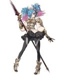  1girl armor blue_hair boots bow fire_emblem fire_emblem_heroes fire_emblem_if full_body hair_over_one_eye high_heels highres leggings multicolored_hair official_art pieri_(fire_emblem_if) pink_hair polearm red_eyes solo spear takagi_masafumi transparent_background twintails two-tone_hair weapon 