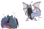  :d bat bat_wings fangs flying_sweatdrops golbat huddle motion_lines musical_note no_humans open_mouth pokemon pokemon_(creature) pokemon_(game) pokemon_dppt pokemon_frlg pokemon_gsc pokemon_hgss pokemon_rgby pokemon_rse saliva scared simple_background smile solid_eyes ssalbulre tongue tongue_out trembling white_background wings 