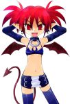  demon_girl disgaea earrings elbow_gloves etna fangs gloves gofu hands_on_head jewelry midriff navel pointy_ears red_eyes red_hair redhead tail thigh-highs thighhighs wings 