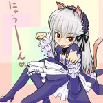  cat_ears dress fang frills hairband ishikkoro long_hair lowres red_eyes rozen_maiden silver_hair suigintou tail 