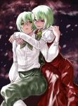  androgynous antenna antennae bad_id green_eyes green_hair hug inuduka_bouru inuzuka_bouru kazami_yuuka multiple_girls mutual_yuri red_eyes reverse_trap ribbon ribbons short_hair skirt skirt_set touhou wriggle_nightbug yuri 