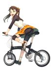  bicycle bike_shorts brown_eyes brown_hair katou_akatsuki knee_pads legs long_hair looking_back open_mouth original shoes simple_background skirt smile spandex twintails zanzo 