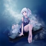  barefoot error feet flower fragile kaedena_akino namco purple_eyes ren_(fragile) short_hair sitting violet_eyes white_hair 