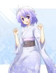  hands hat japanese_clothes kimono letty_whiterock obi open_mouth purple_eyes purple_hair short_hair smile touhou violet_eyes 