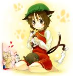  barefoot blood cat chen chibi highres ichi_makoto multiple_tails nosebleed tail touhou yakumo_ran 